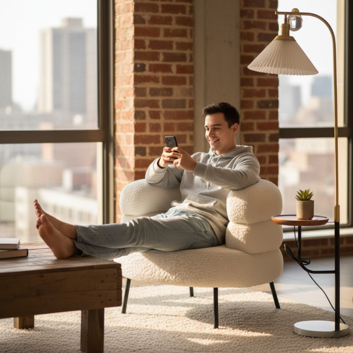 GNDI | כורסא בוקלה מודרנית בצבע לבן