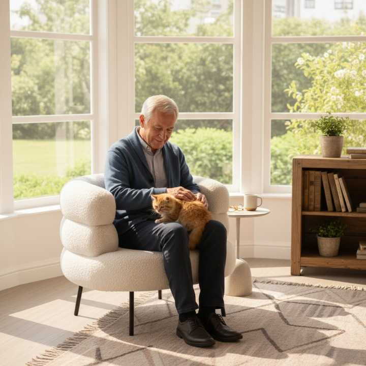 GNDI | כורסא בוקלה מודרנית בצבע לבן