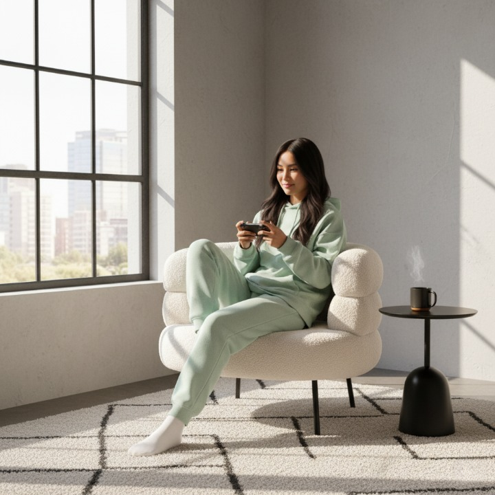 GNDI | כורסא בוקלה מודרנית בצבע לבן