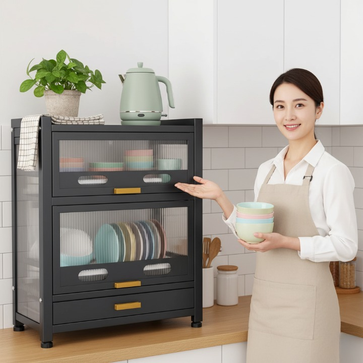 מיבש כלים חדשני עם שתי מגירות ומדף נשלף (70*28.5*52)