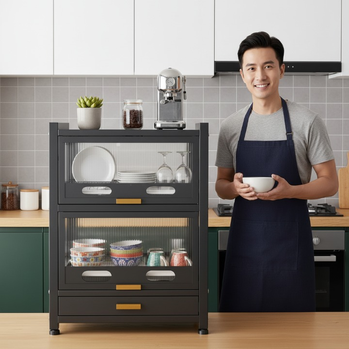 מיבש כלים חדשני עם שתי מגירות ומדף נשלף (70*28.5*52)