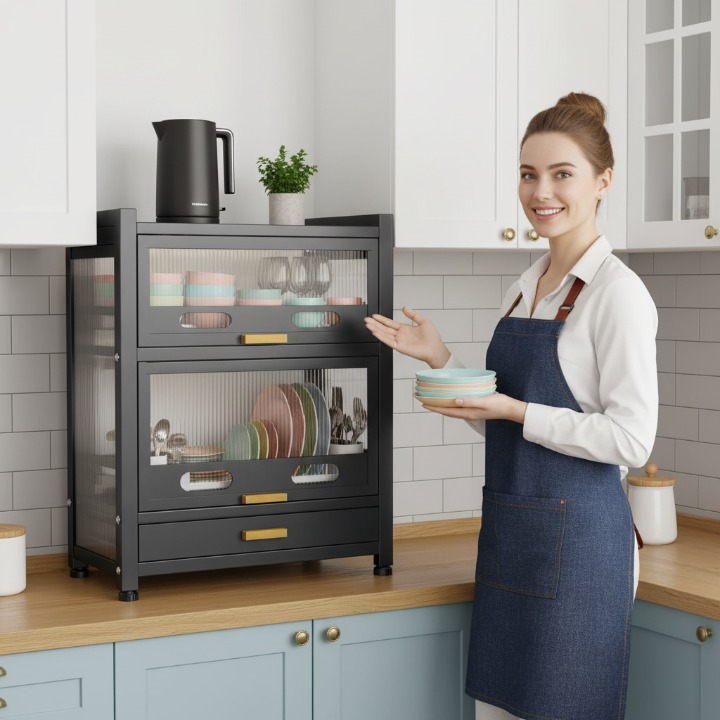 מיבש כלים חדשני עם שתי מגירות ומדף נשלף (70*28.5*52)