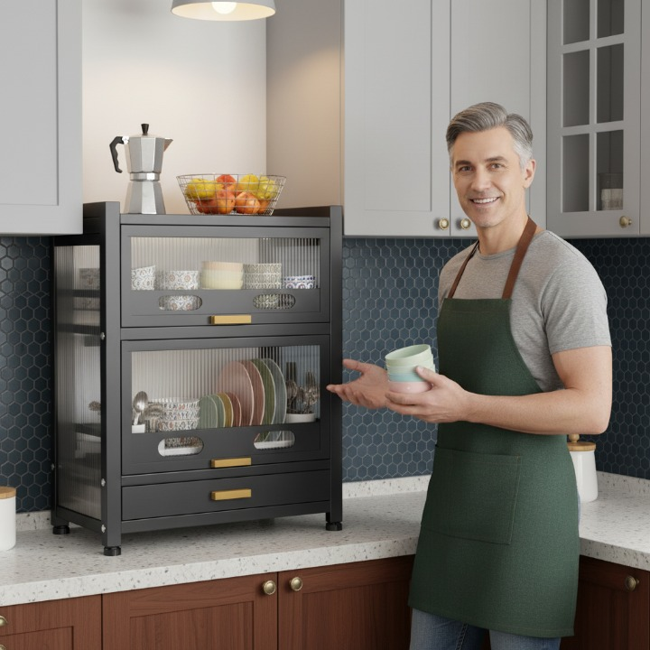 מיבש כלים חדשני עם שתי מגירות ומדף נשלף (70*28.5*52)