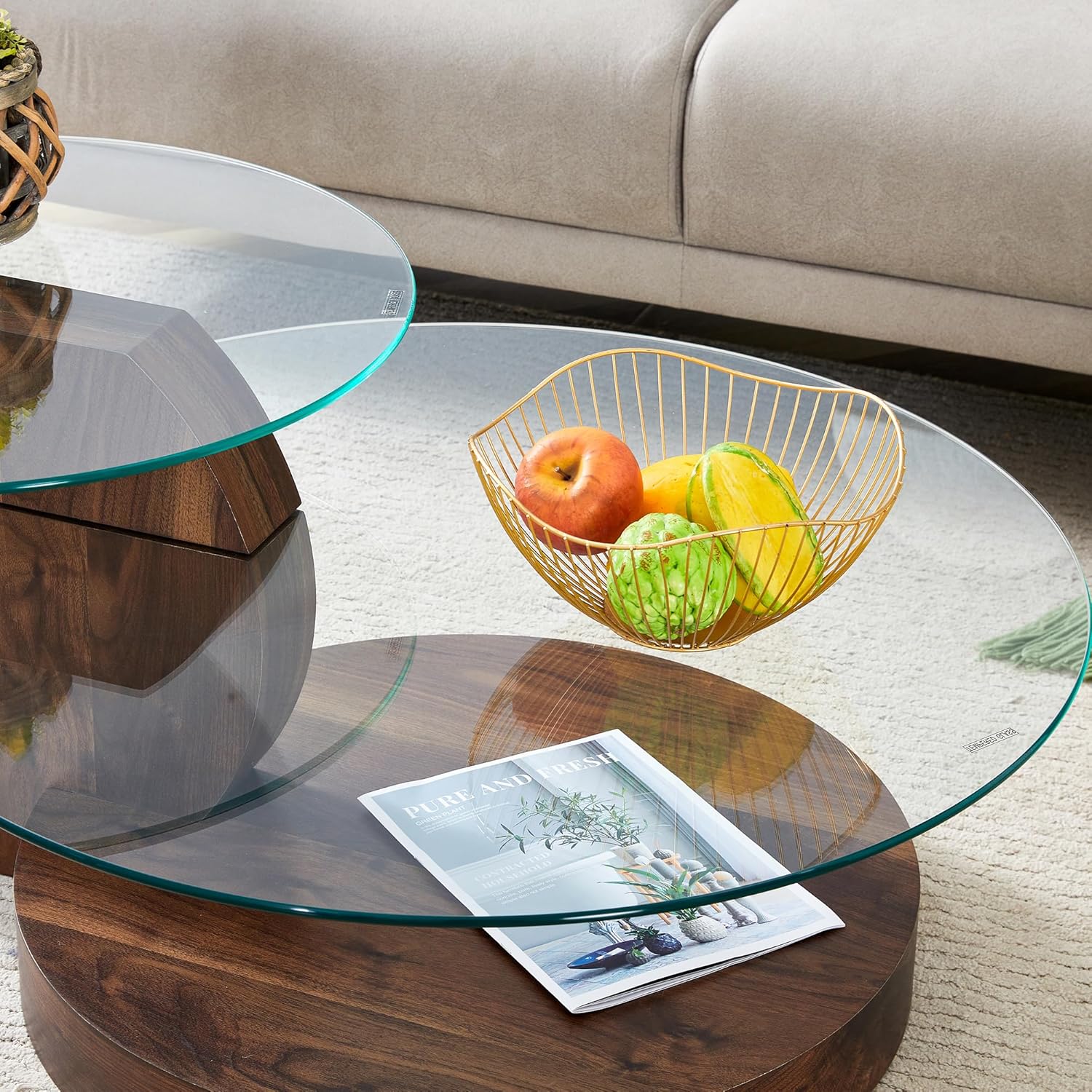 זוג שולחנות סלון זכוכית עגול דגם אושר