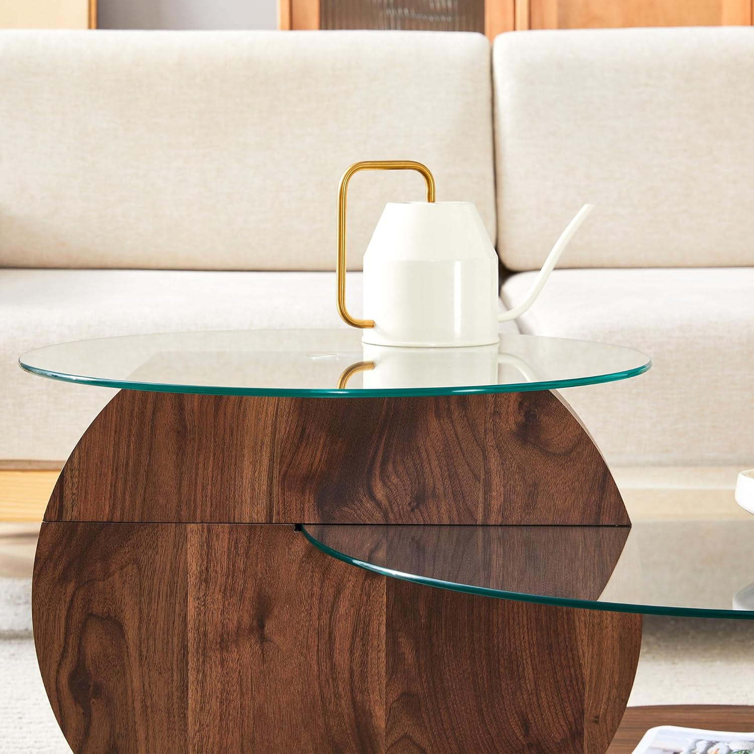 זוג שולחנות סלון זכוכית עגול דגם אושר