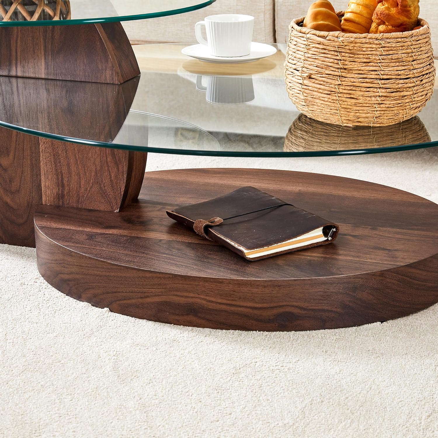 זוג שולחנות סלון זכוכית עגול דגם אושר