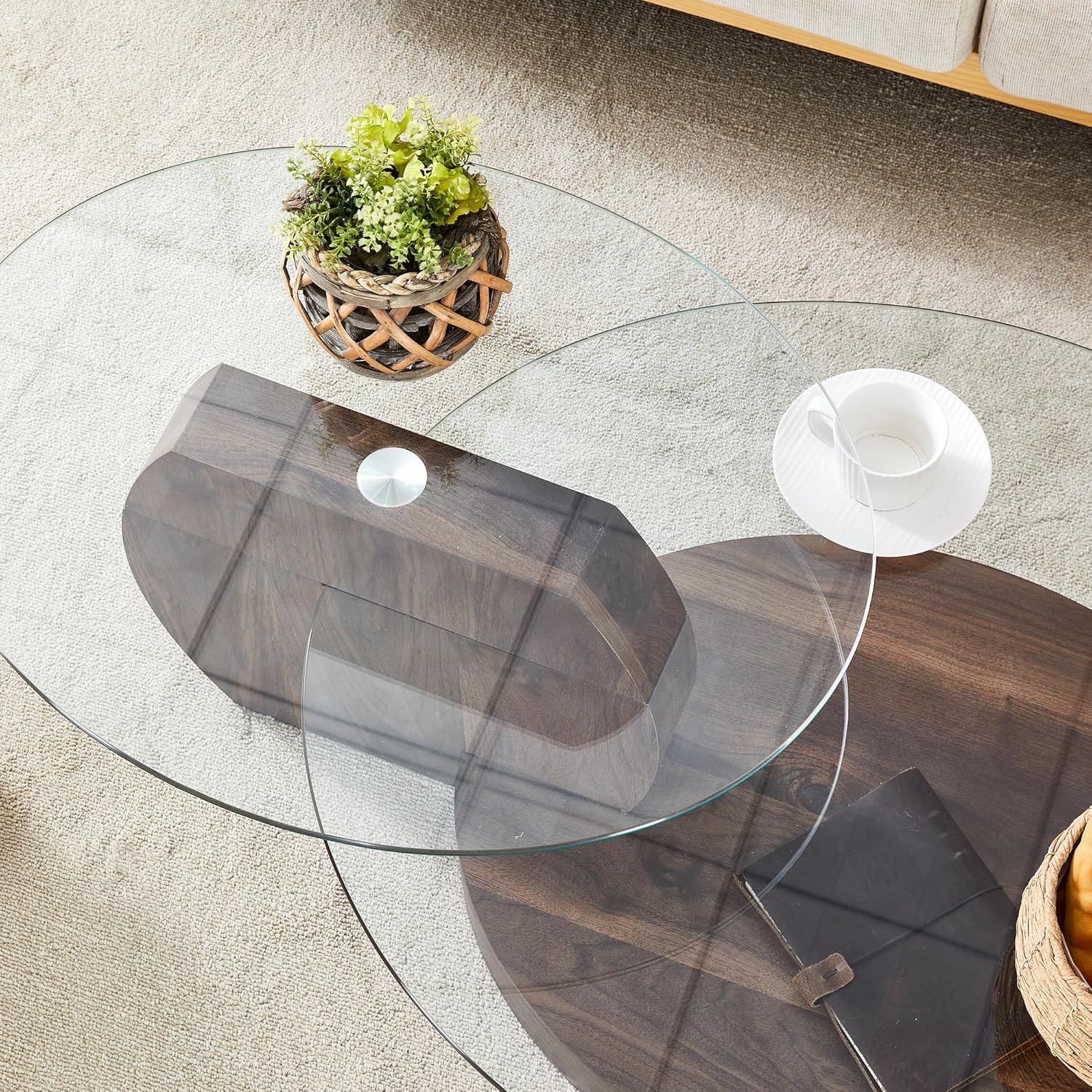 זוג שולחנות סלון זכוכית עגול דגם אושר